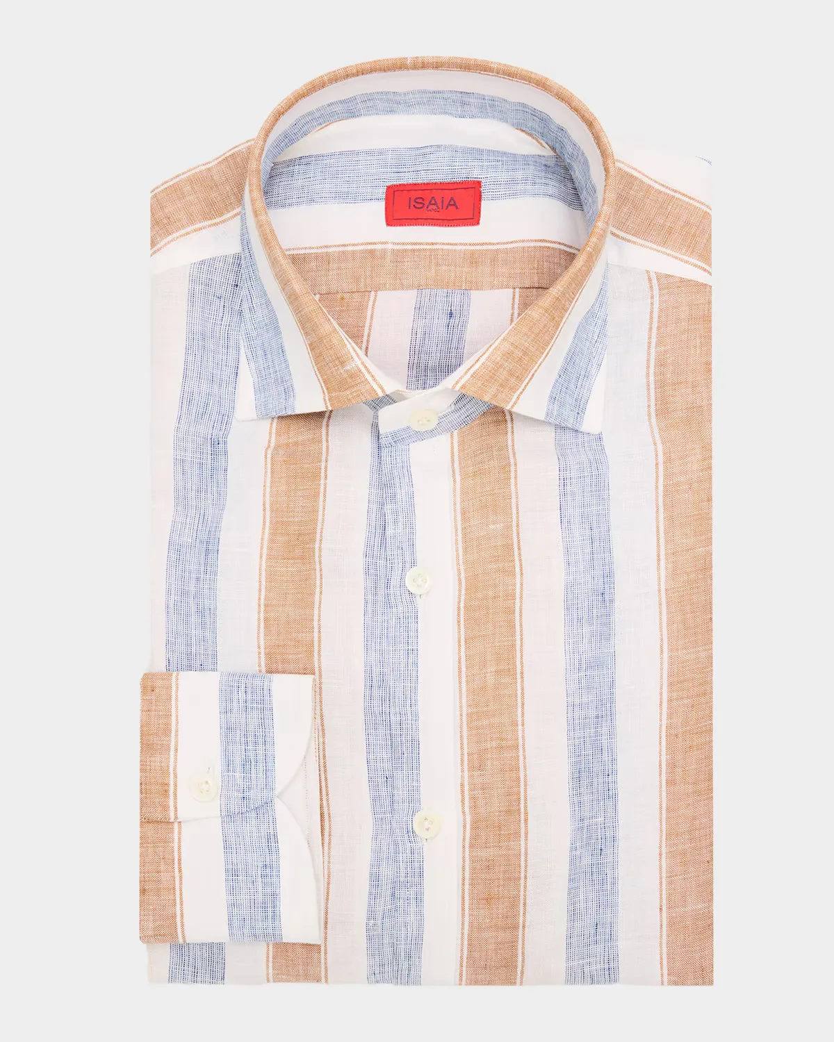 Linen Wide Stripe Dress Shirt by Isaia