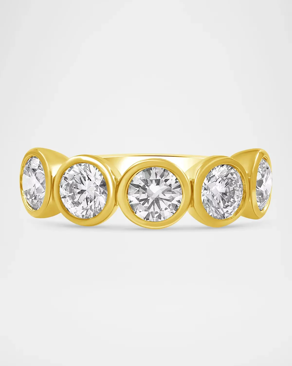 18K Yellow Gold Round-Cut 5-Bezel Ring, 3.0tcw by Lab Grown Diamonds