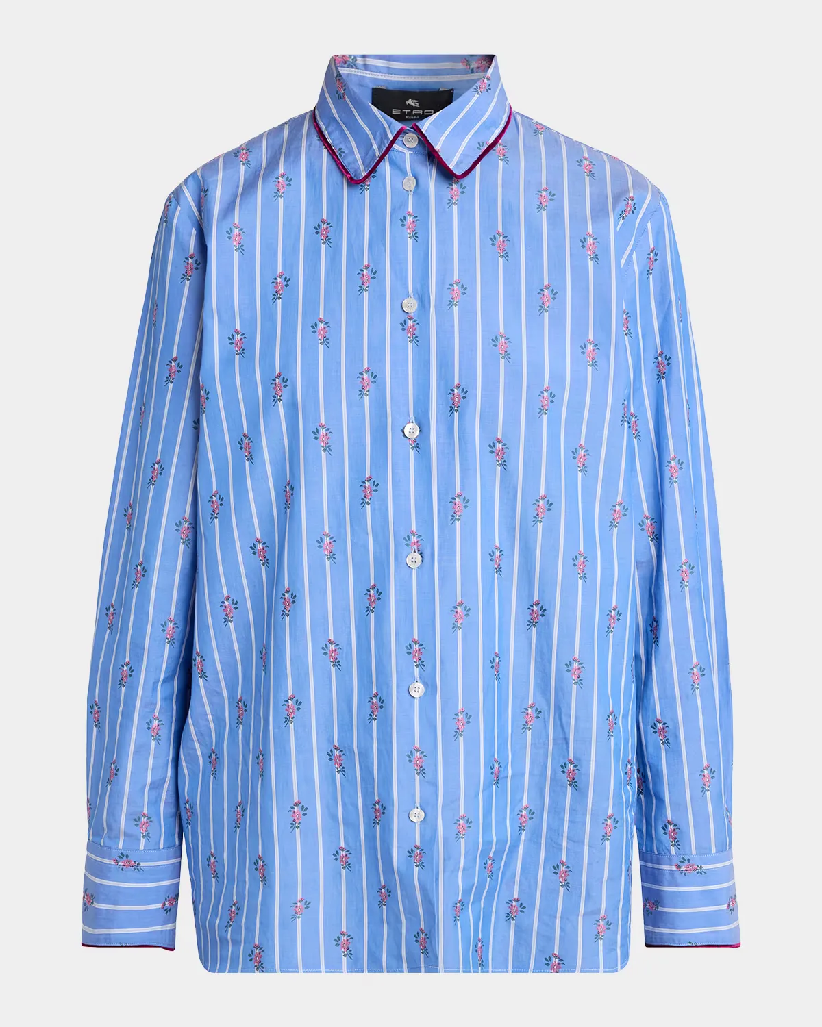 Floral Embroidered Striped Cotton Button-Down Shirt by ETRO