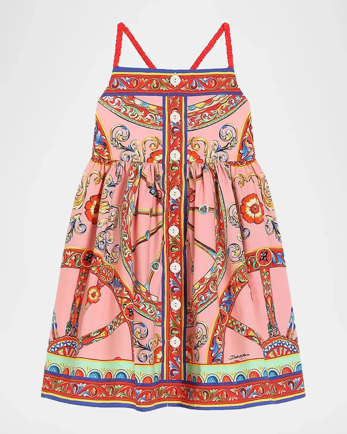 Carretto-Print Button-Front Cotton Dress by Dolce & Gabbana