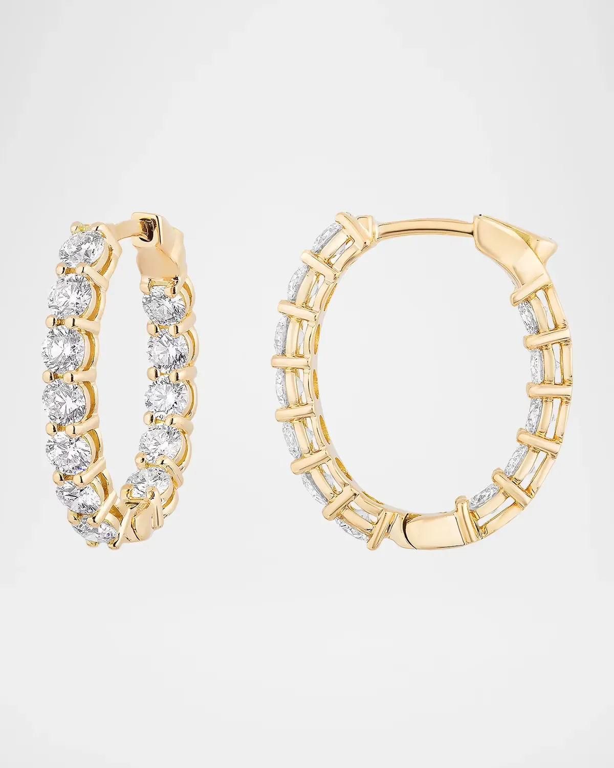 18K Yellow Gold Inside-Out Diamond Oval Hoop Earrings, 2.73tcw by Neiman Marcus