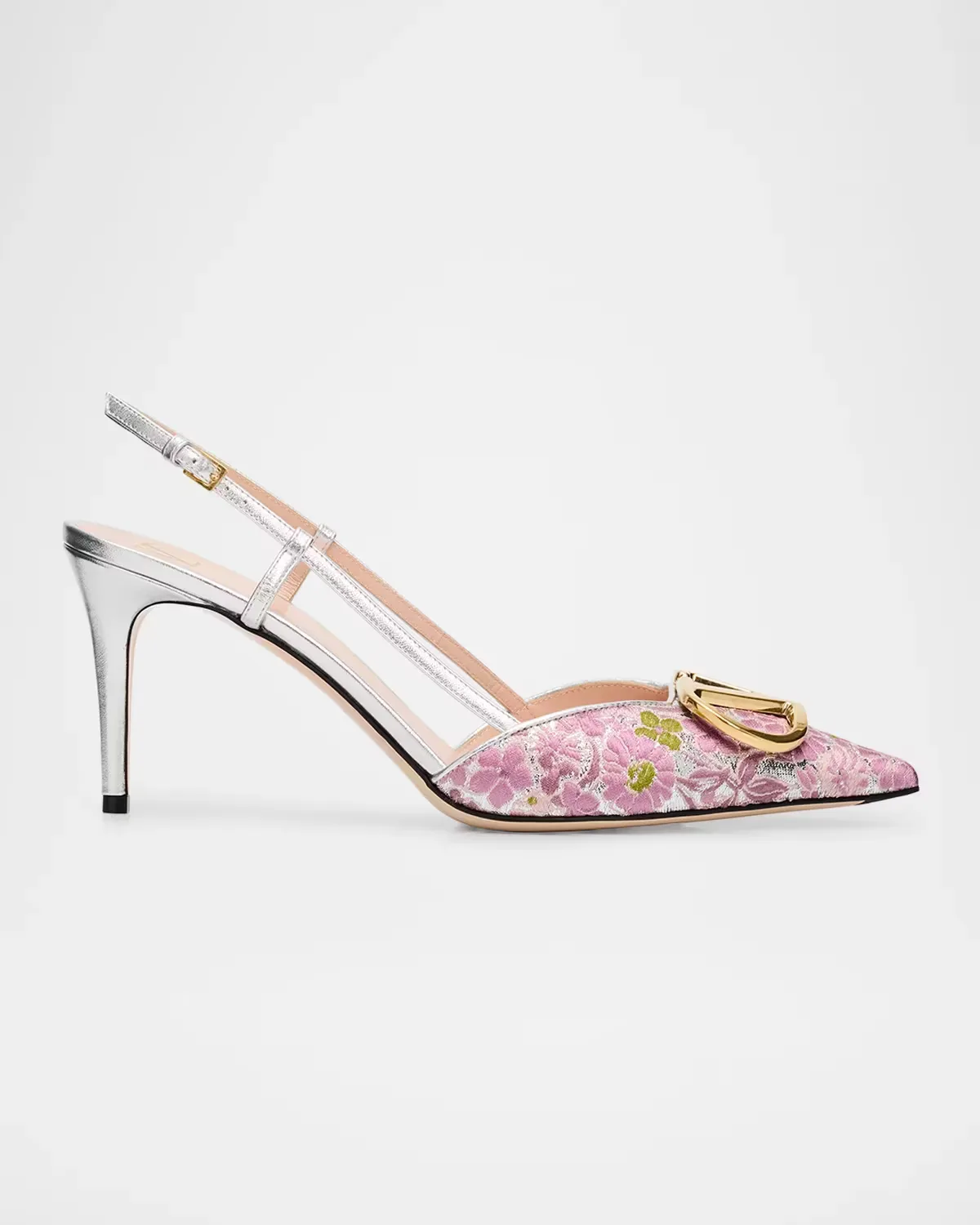 80mm VLogo Floral Jacquard Slingback Pumps by Valentino Garavani