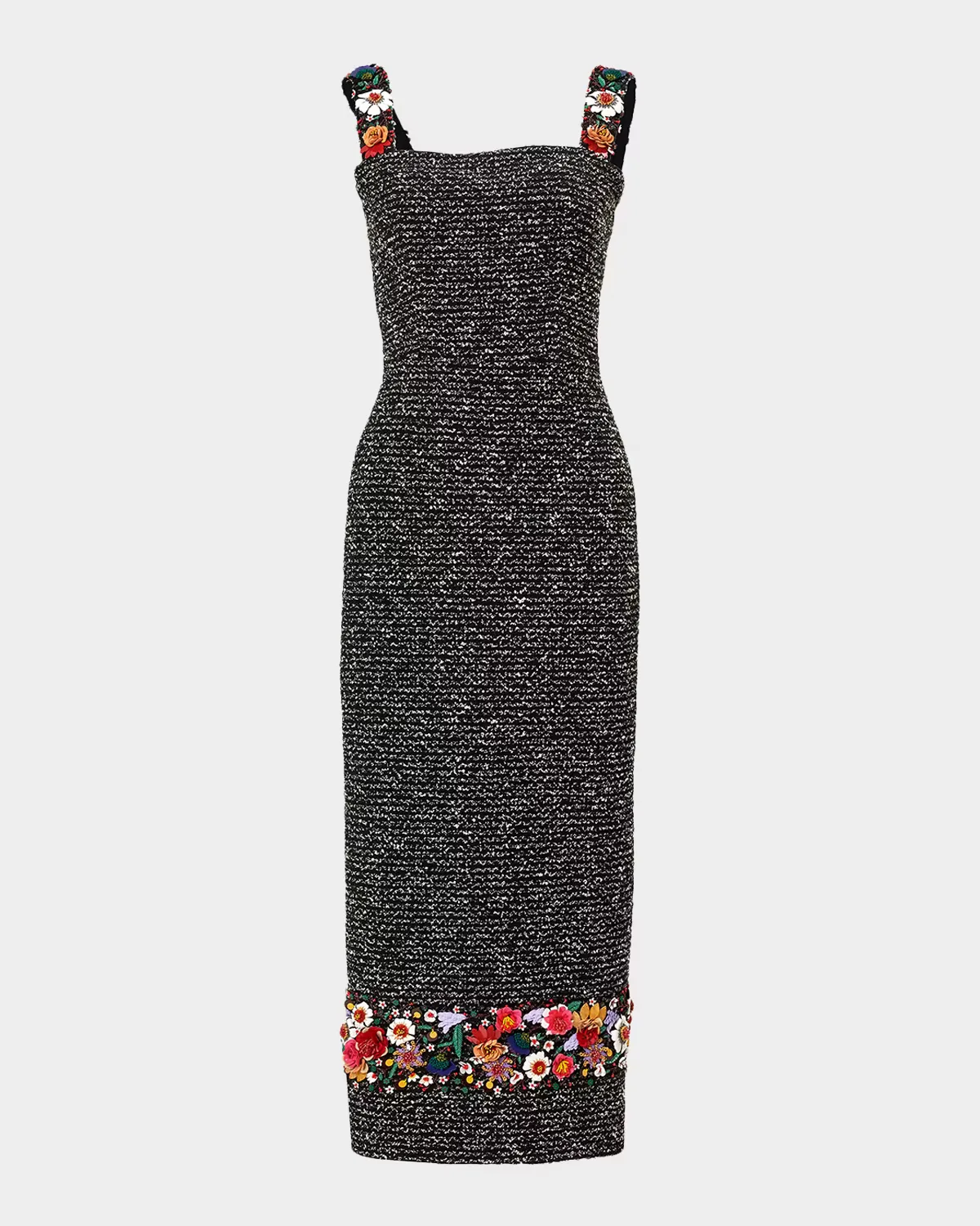 Embroidered Tweed Sleeveless Sheath Midi Dress by Carolina Herrera