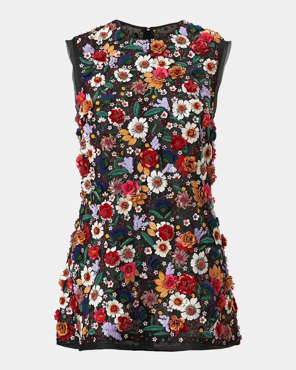 Multicolor Floral-Embroidered Organza Top by Carolina Herrera