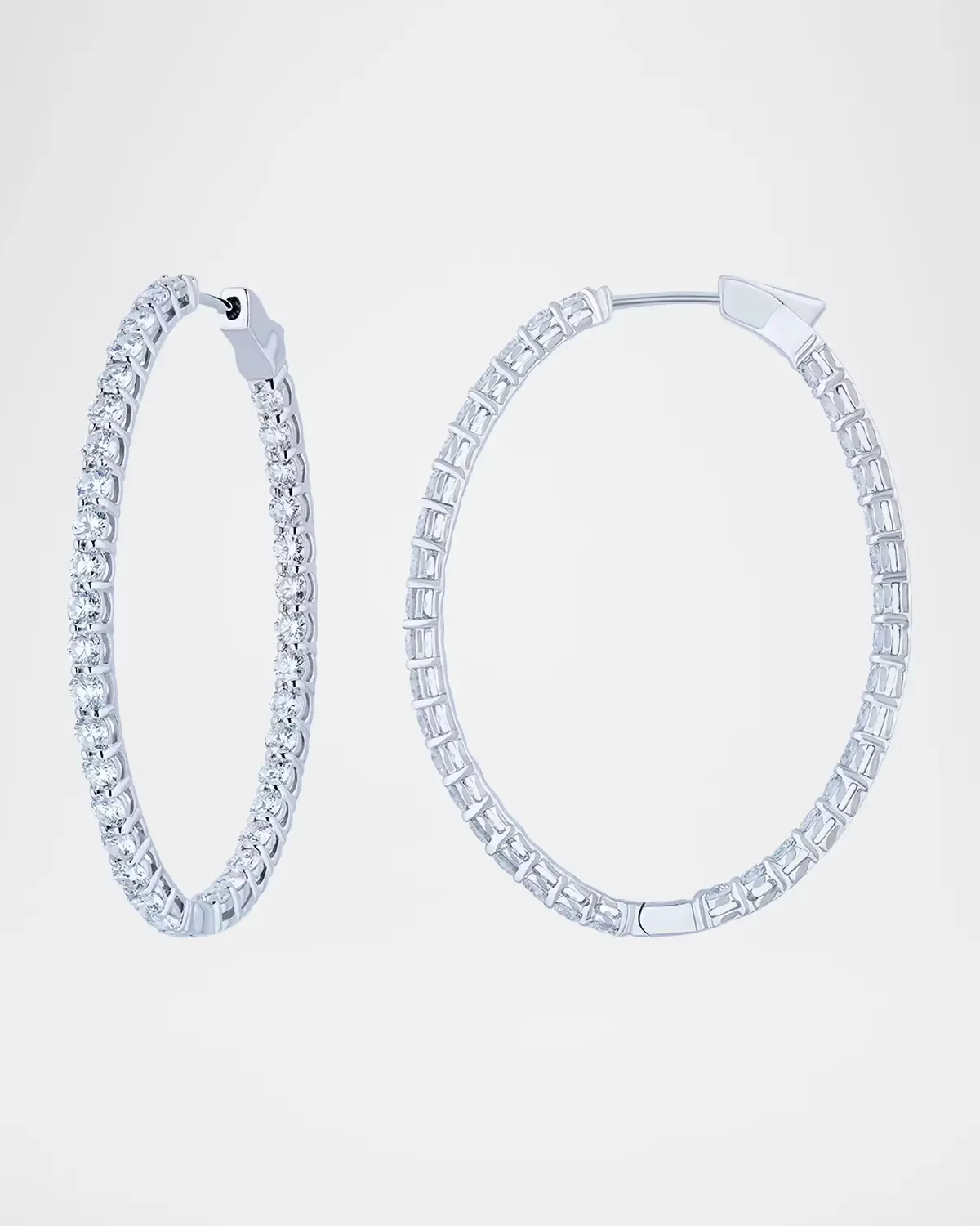 18K White Gold Inside-Out Diamond Oval Hoop Earrings, 3.78tcw by Neiman Marcus