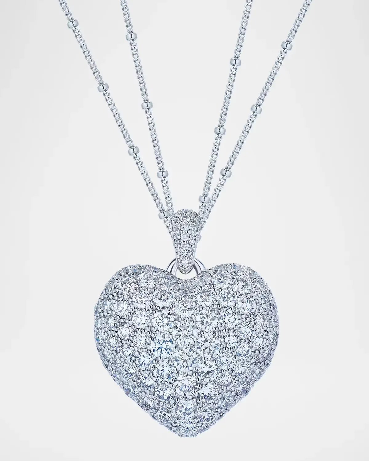 18K White Gold Pave Diamond Heart Pendant Necklace, 7.41tcw by Neiman Marcus