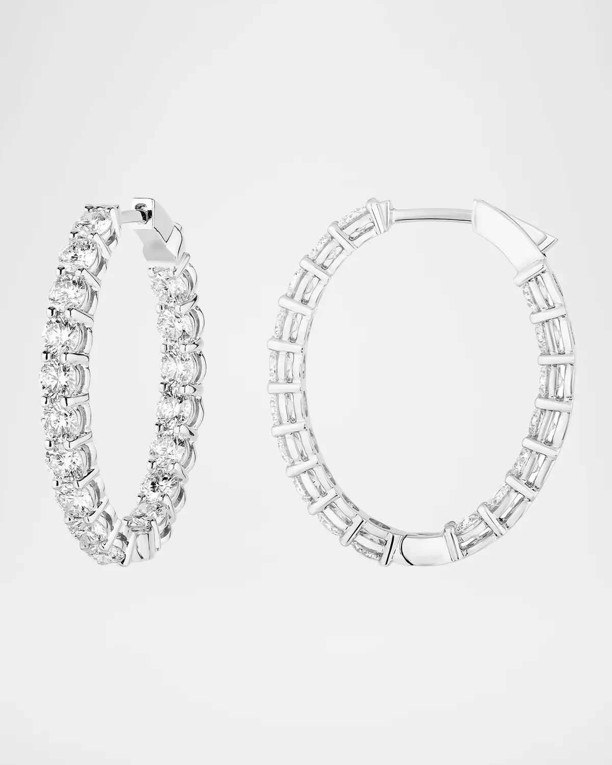 18K White Gold Inside-Out Diamond Oval Hoop Earrings, 5.1tcw by Neiman Marcus