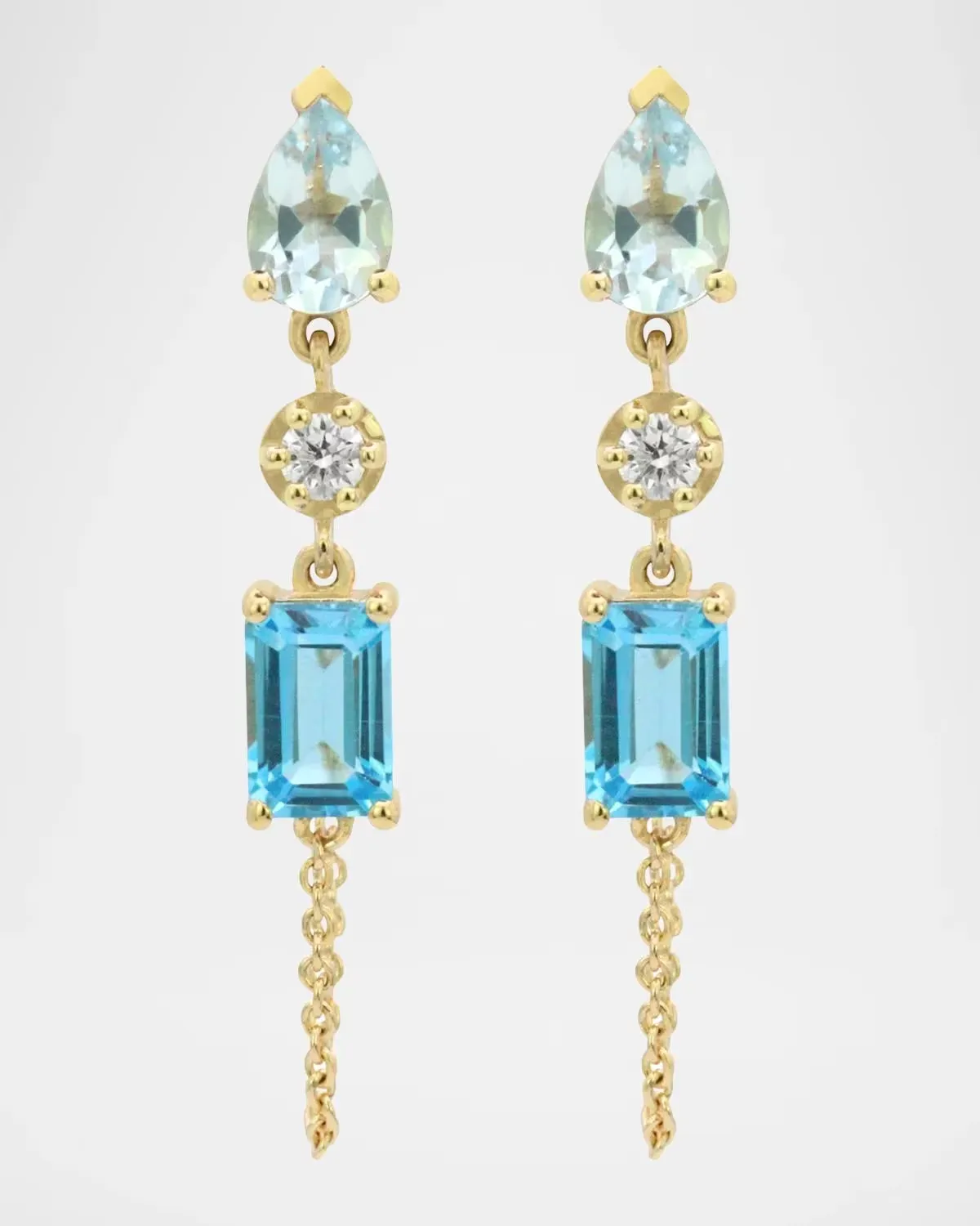 14k Aquamarine and Diamond Chain Drop Earrings by Wren
