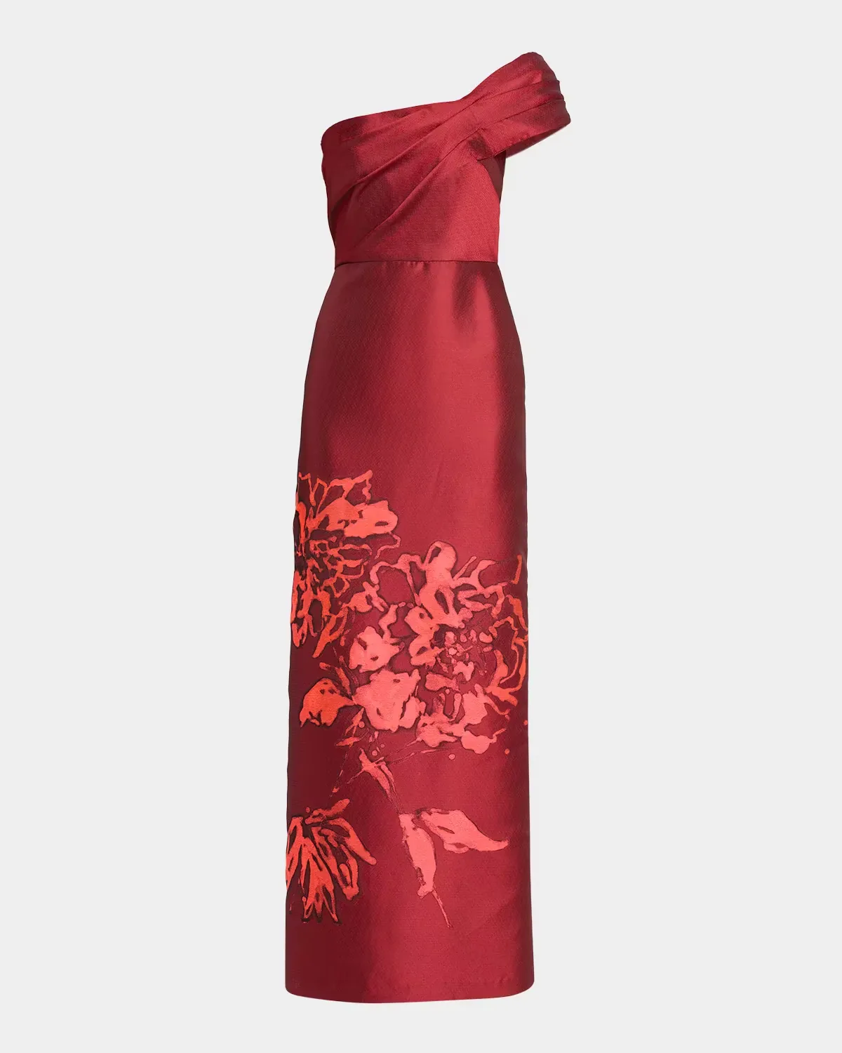 Floral Jacquard One-Shoulder Gown by Aidan Mattox