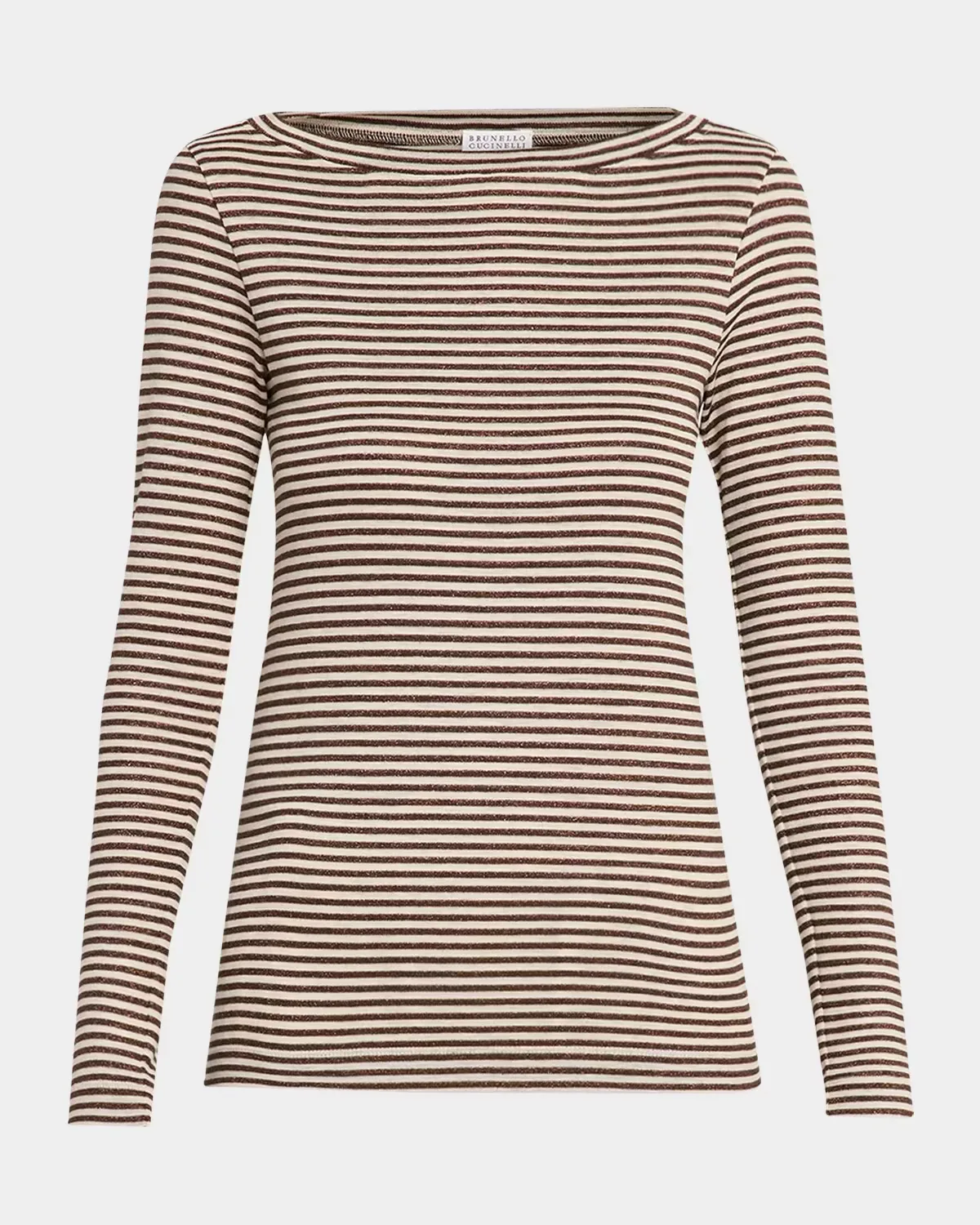 Glimmering Fine Stripe Wool Jersey Long-Sleeve Top by Brunello Cucinelli