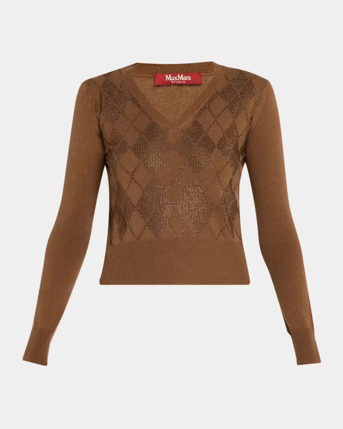 Rhinestone Argyle Wool-Cashmere Sweater by Max Mara