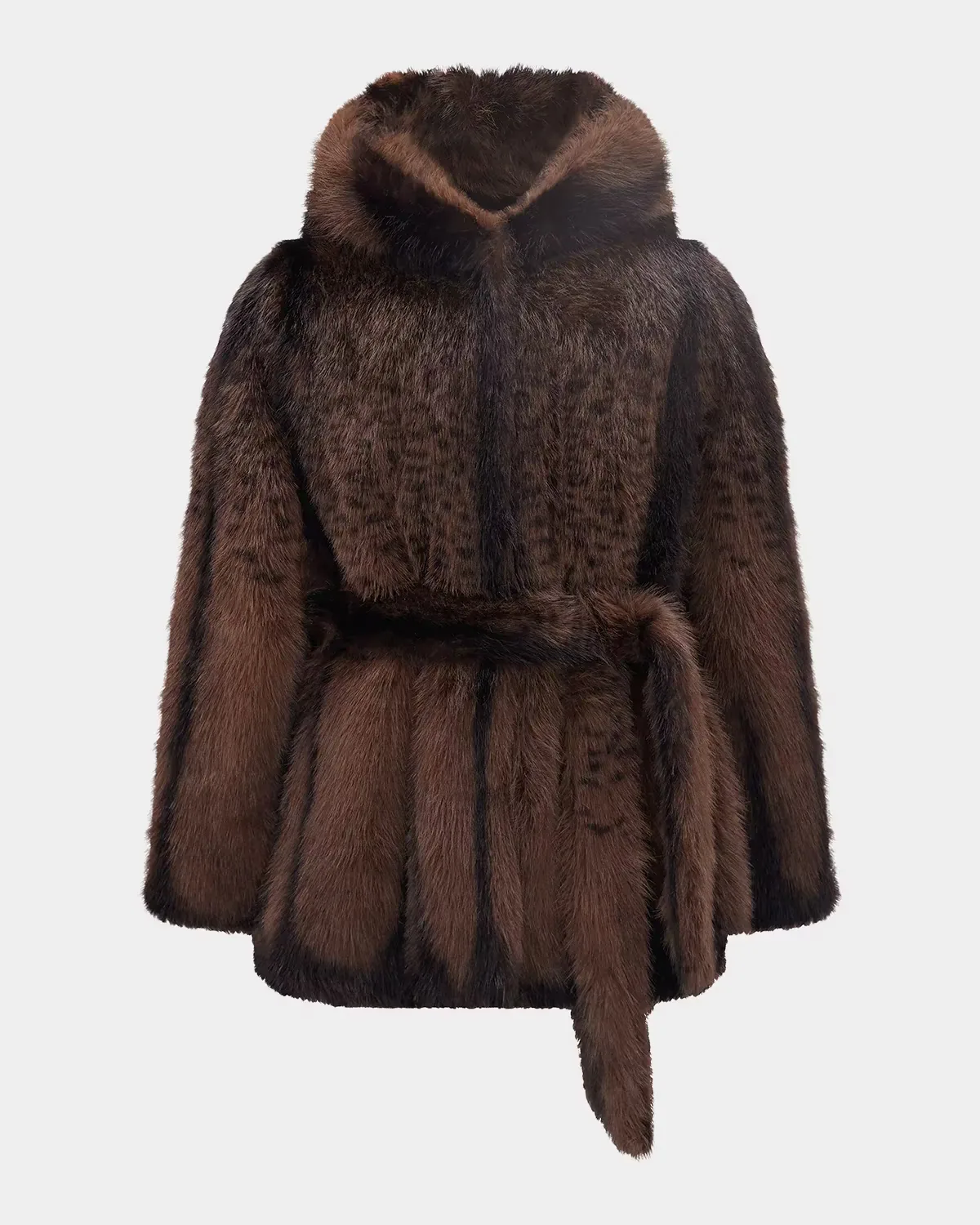 Faux-Fur Fox Hooded Jacket with Belt by Gorski