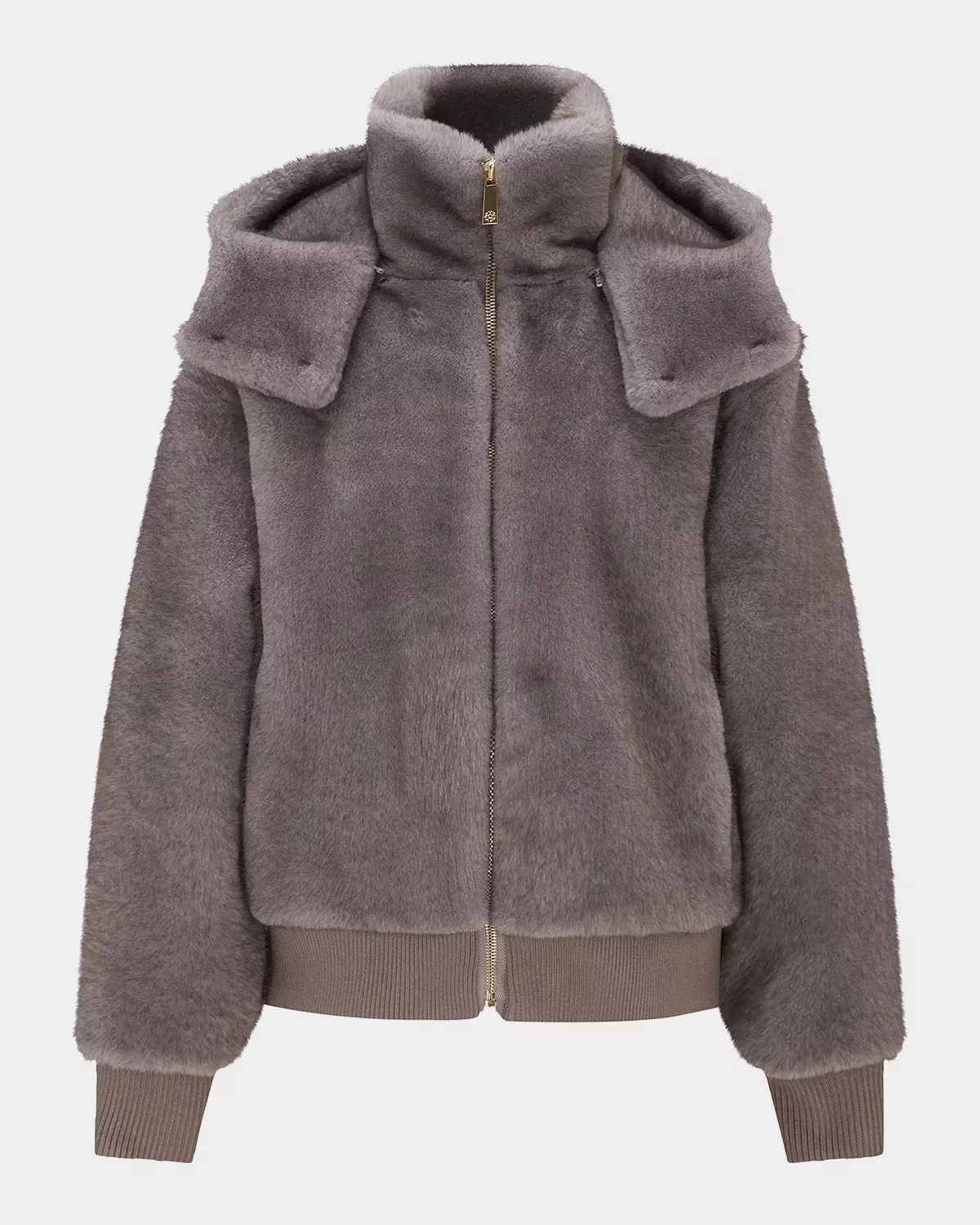 Faux-Fur Mink Hooded Jacket with Knit Trim by Gorski