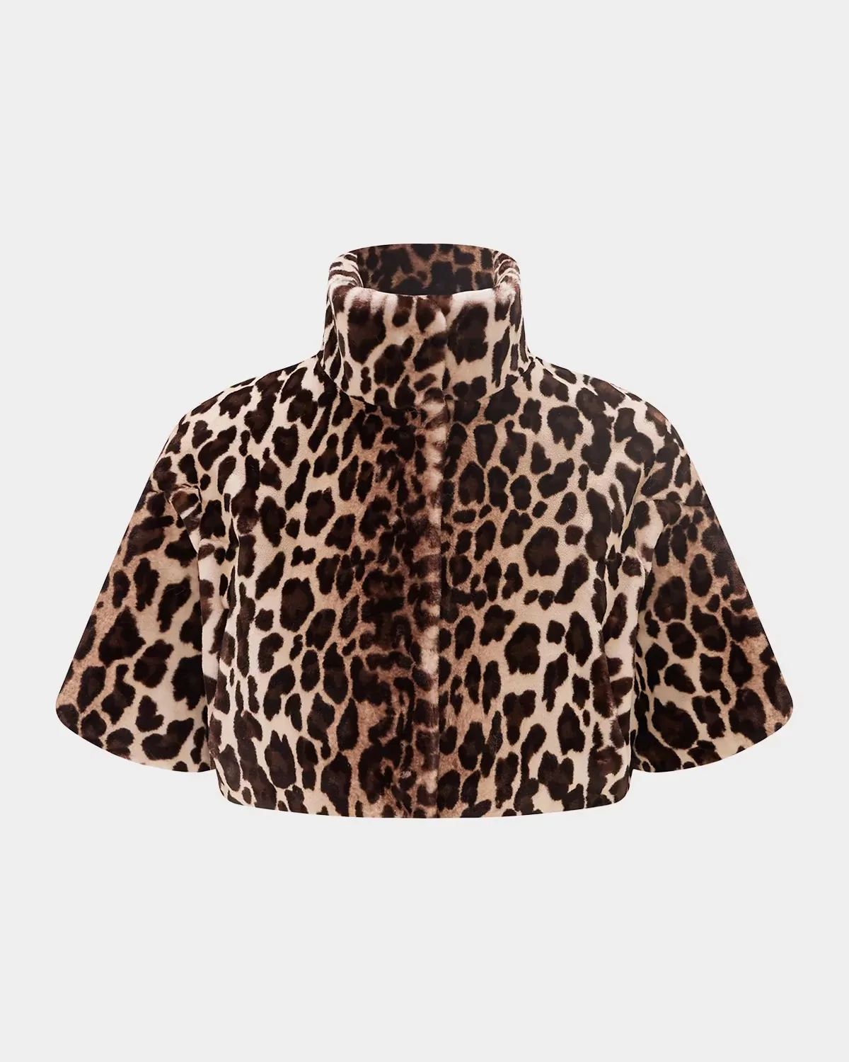 Leopard-Print Faux-Fur Sheared Mink Bolero with Short Sleeves by Gorski