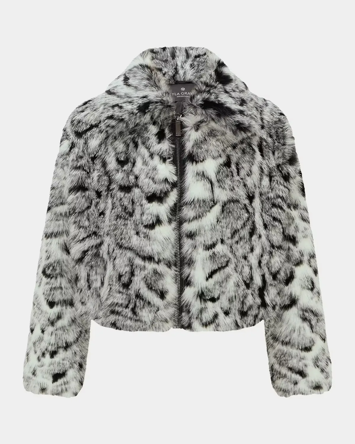 Faux-Fur Fox Snow Leopard-Print Zip Jacket by Gorski