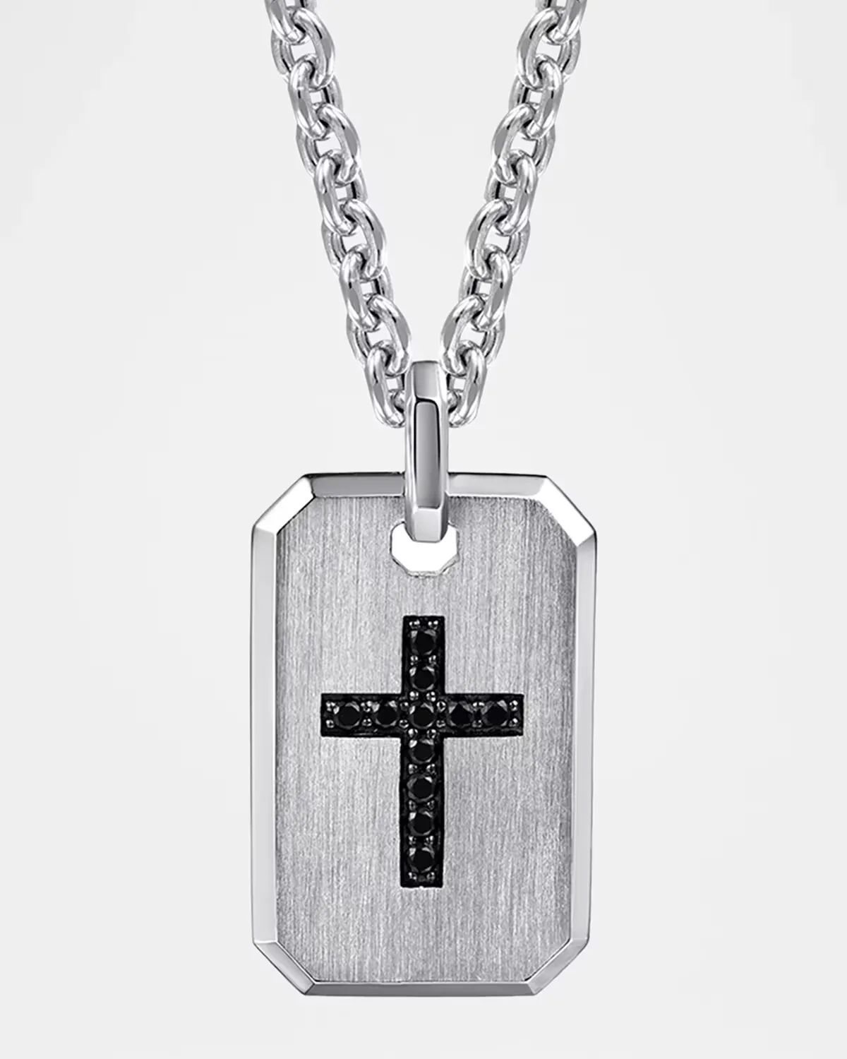 Modern Relics Black Spinel Cross Dog Tag Pendant in Sterling Silver by Gabriel