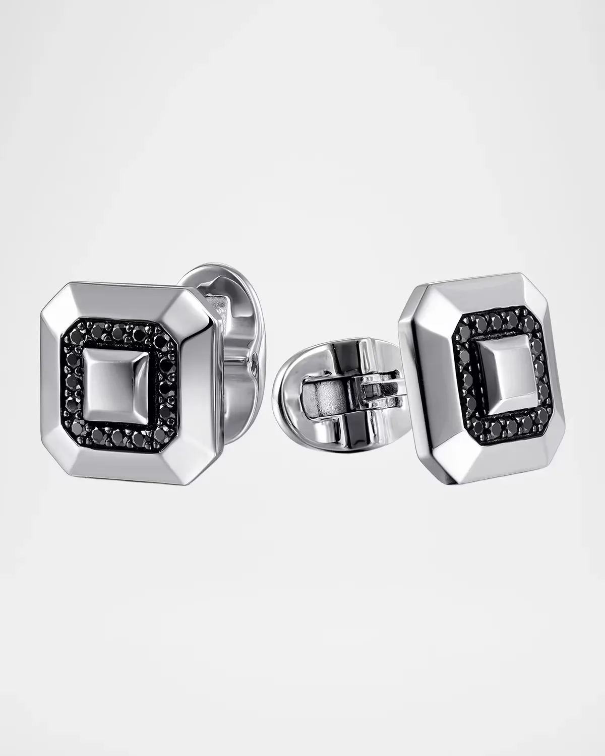 Geo Octagon Black Spinel Cufflinks in Sterling Silver by Gabriel