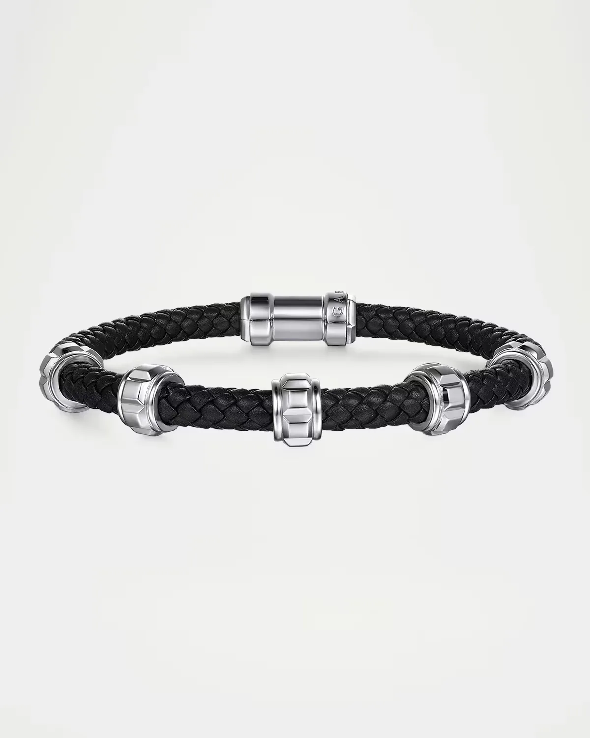 Geo Leather Bracelet with Sterling Silver Half Cube Stations, 7.25" by Gabriel