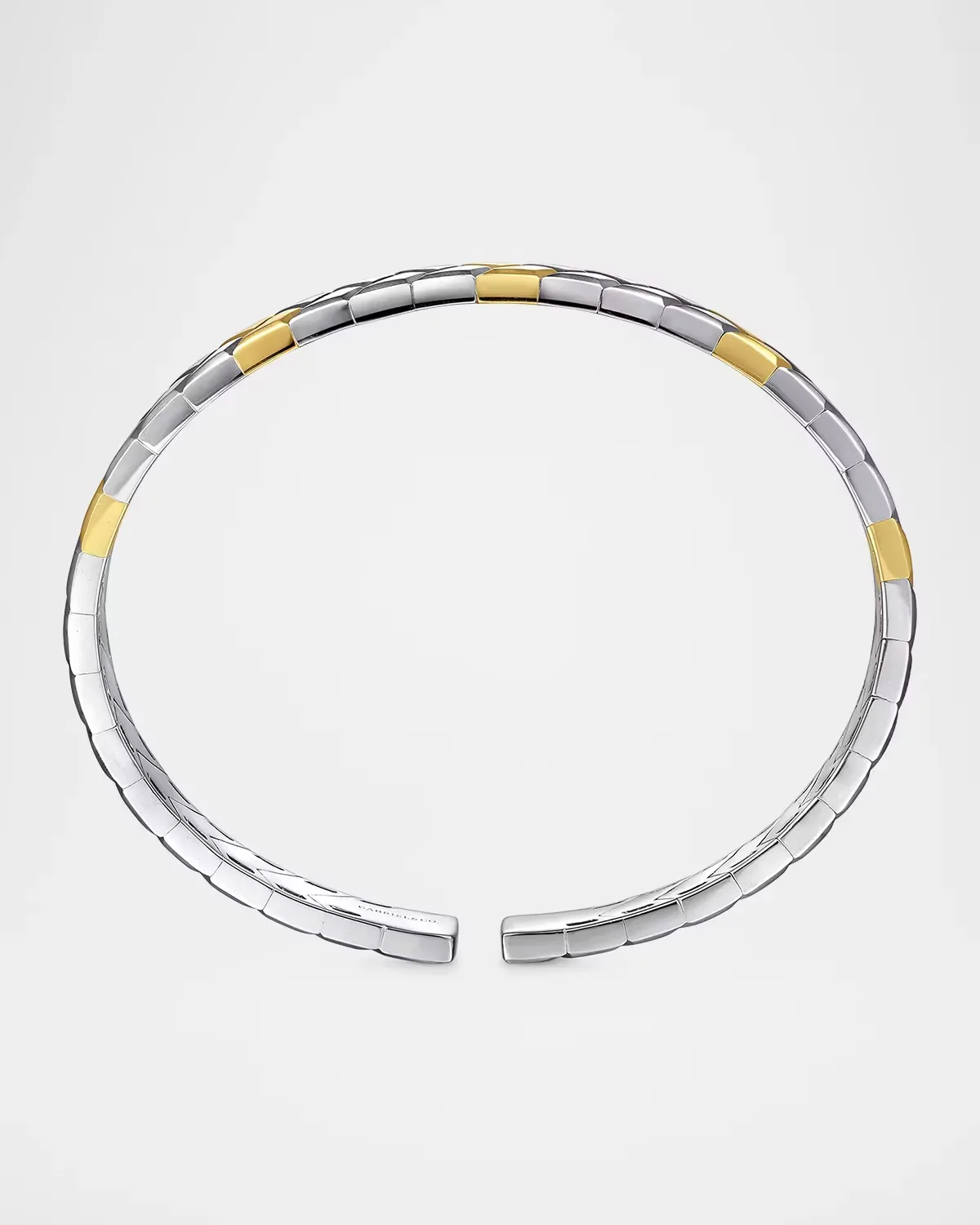 Heritage Weave Sterling Silver & 14K Yellow Gold Herringbone Open Cuff Bangle, 7mm, 7.25L