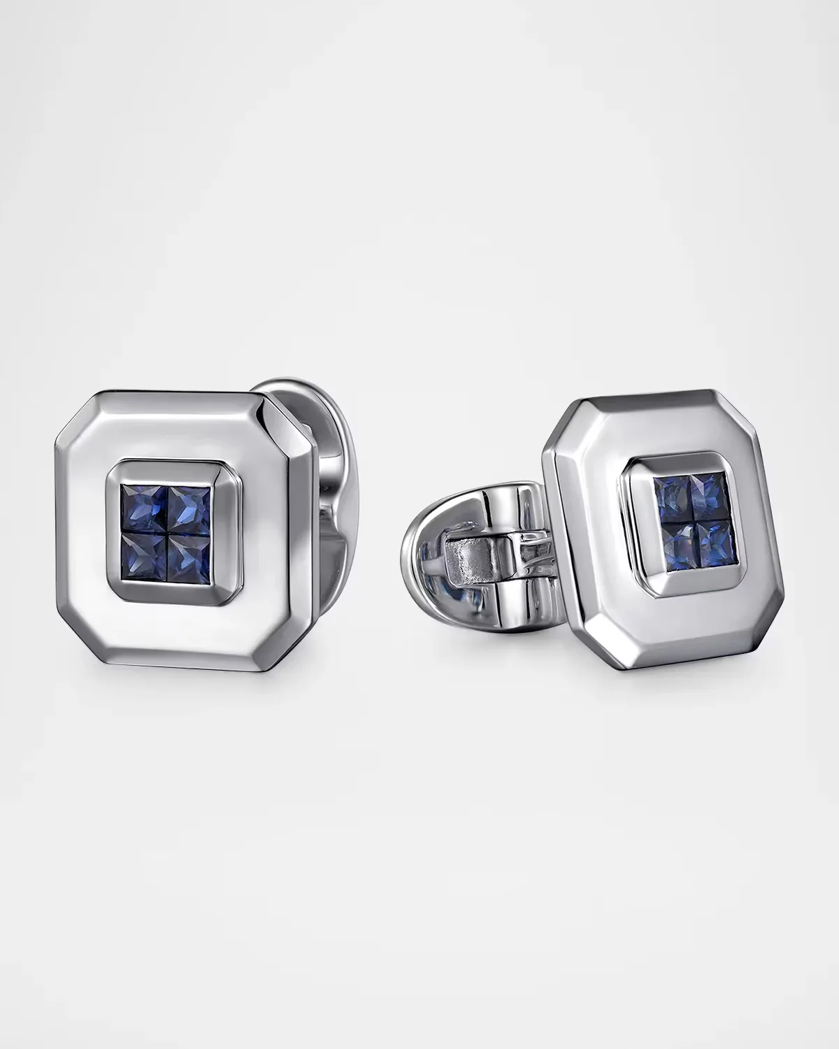 Geo Princess-Cut Sapphire Octagon Cufflinks in Sterling Silver by Gabriel