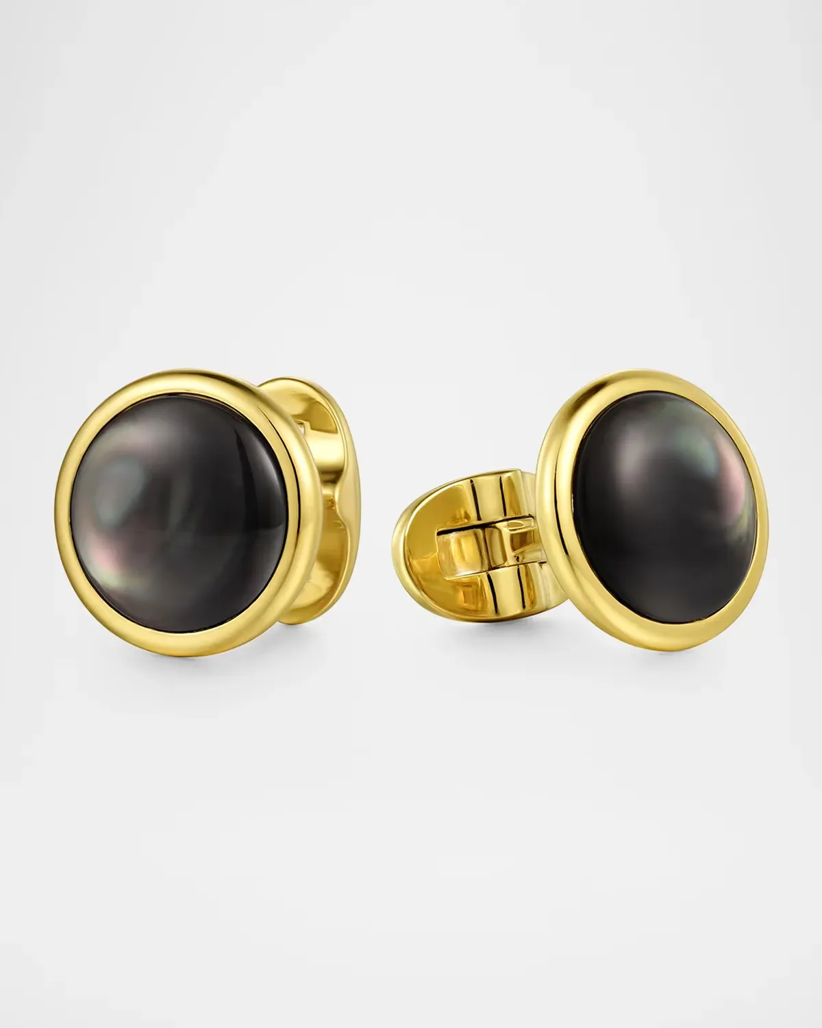 Contemporary Black Mother-of-Pearl Round Cufflinks in 14K Yellow Gold by Gabriel