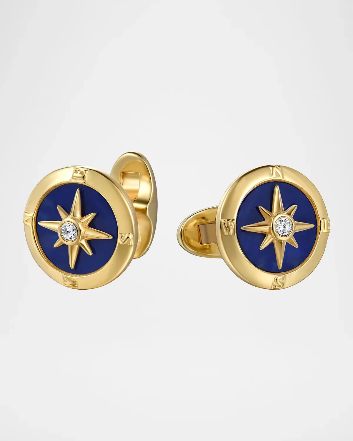 Polaris Diamond and Lapis Compass Cufflinks in 14K Yellow Gold by Gabriel