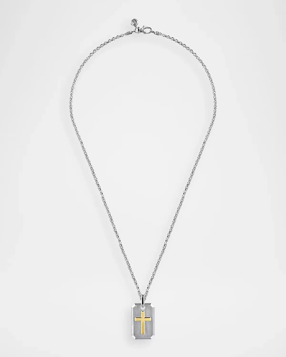 Geo Dog Tag Cross Pendant Necklace in Sterling Silver and 14K Yellow Gold, 22L by Gabriel