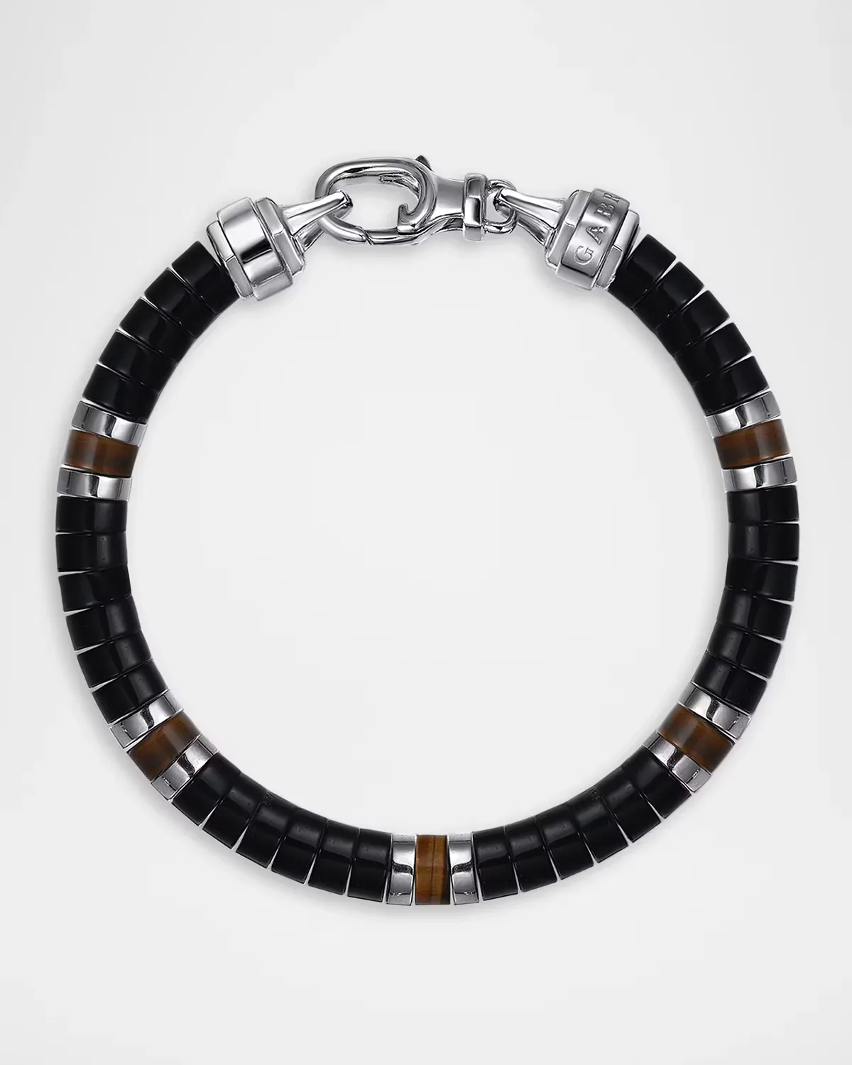 Contemporary Onyx & Tiger's Eye Beaded Bracelet with Sterling Silver, 8L by Gabriel