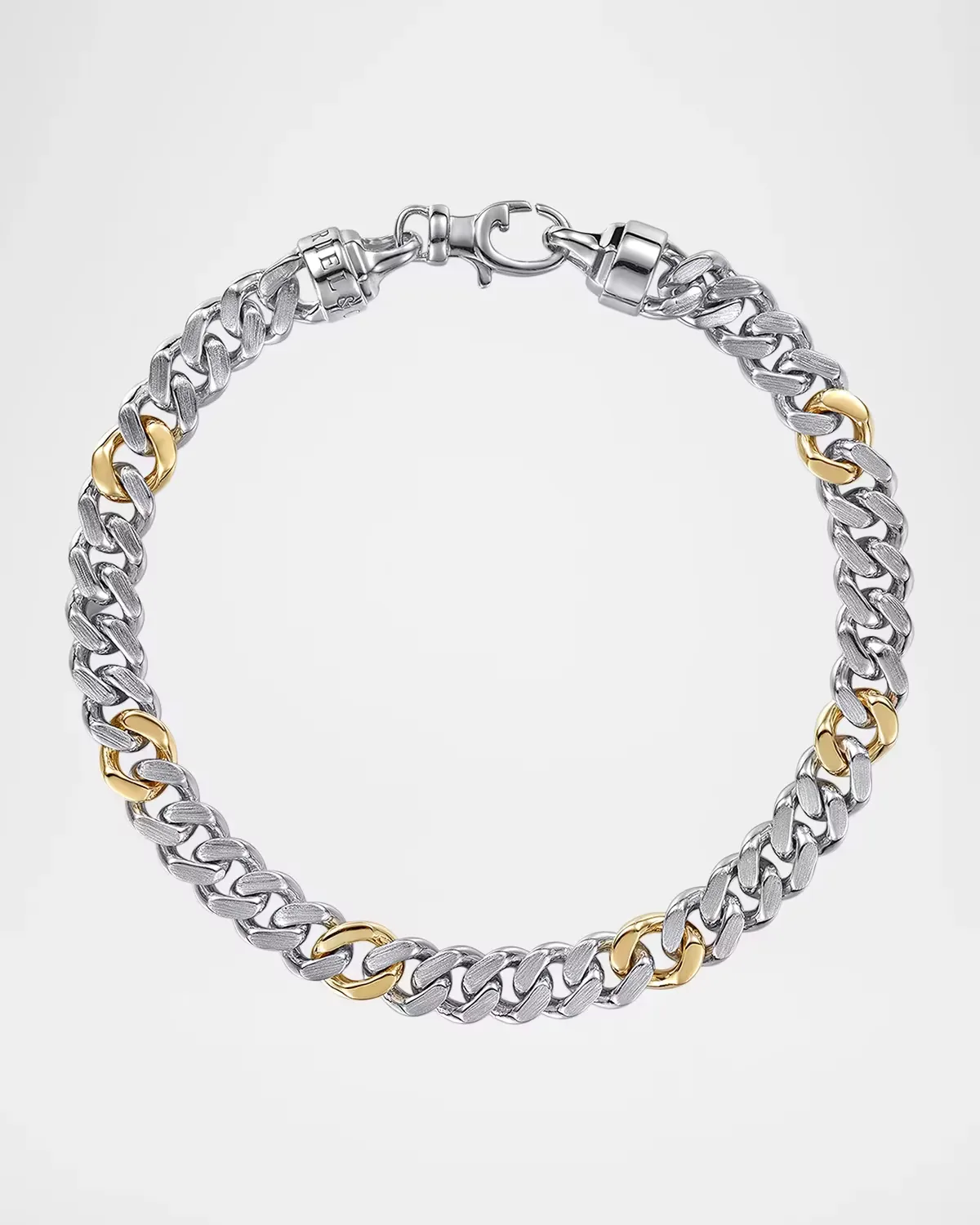 Classic Cuban Link Chain Bracelet in Sterling Silver and 14K Yellow Gold, 7mm, 8L by Gabriel