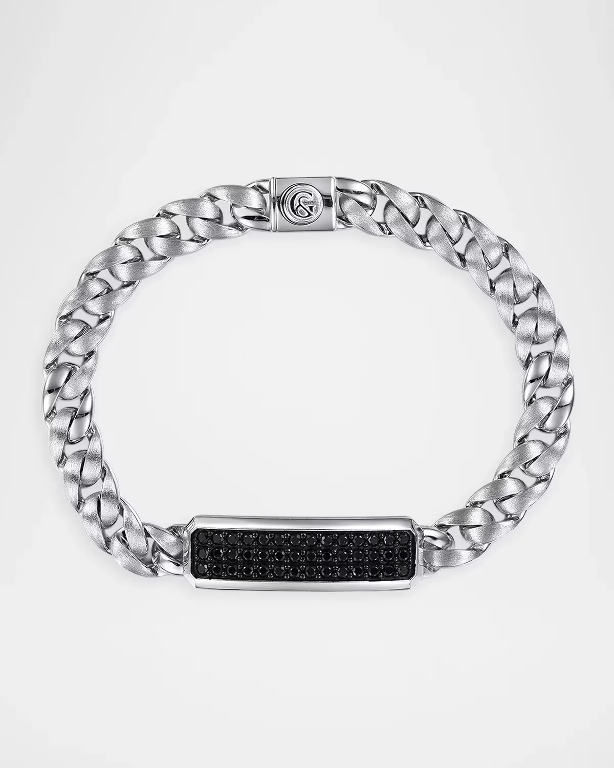 Classic Cuban Link ID Bracelet in Sterling Silver with Black Spinel, 43mm, 8L by Gabriel