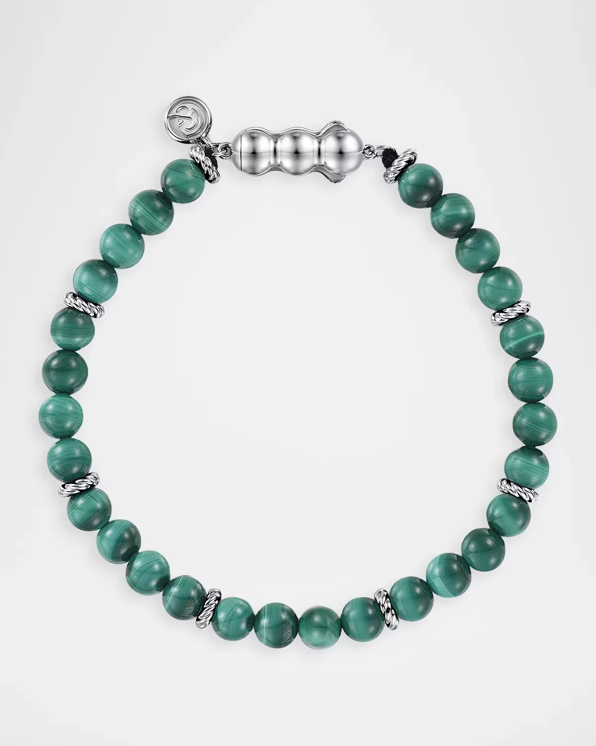 Bujukan Malachite Beaded Bracelet with Sterling Silver, 6mm, 8L by Gabriel