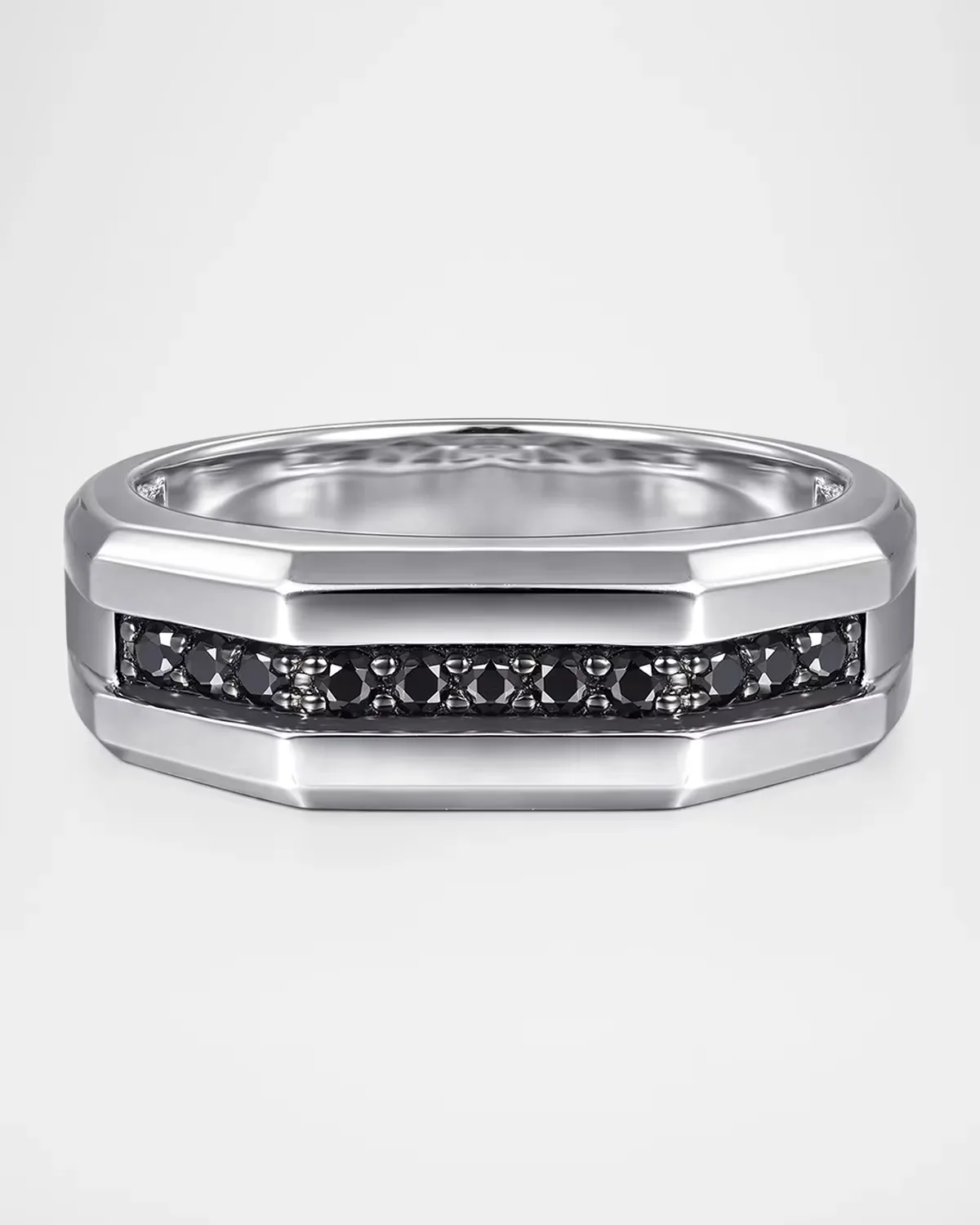 Facets Band Ring in Sterling Silver with Black Spinel by Gabriel