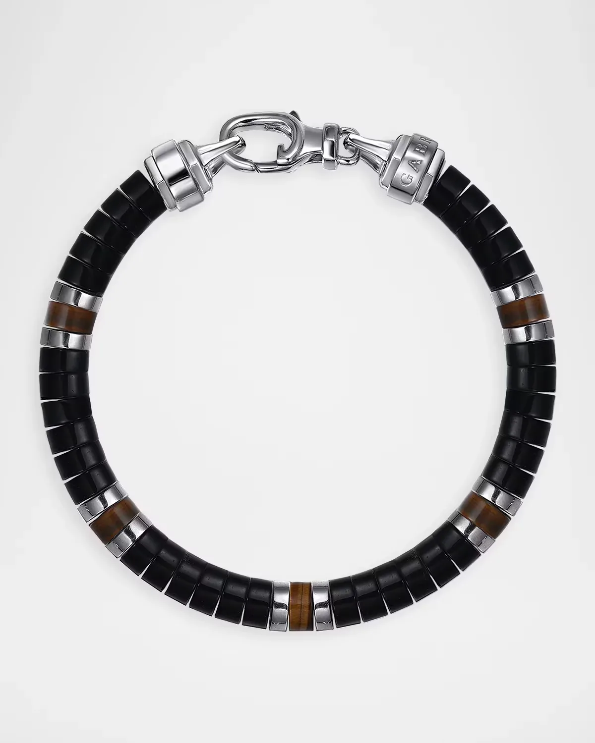 925 Sterling Silver Cylinder Onyx and Tiger Eye Beaded Bracelet by Gabriel
