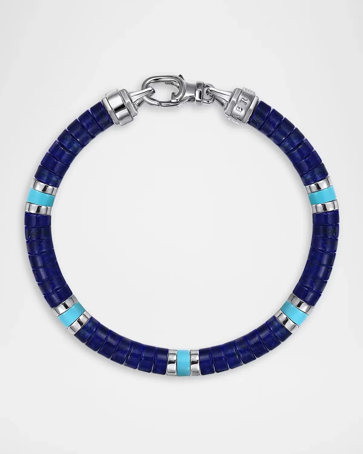 925 Sterling Silver Lapis and Turquoise Cylinder Beaded Bracelet by Gabriel