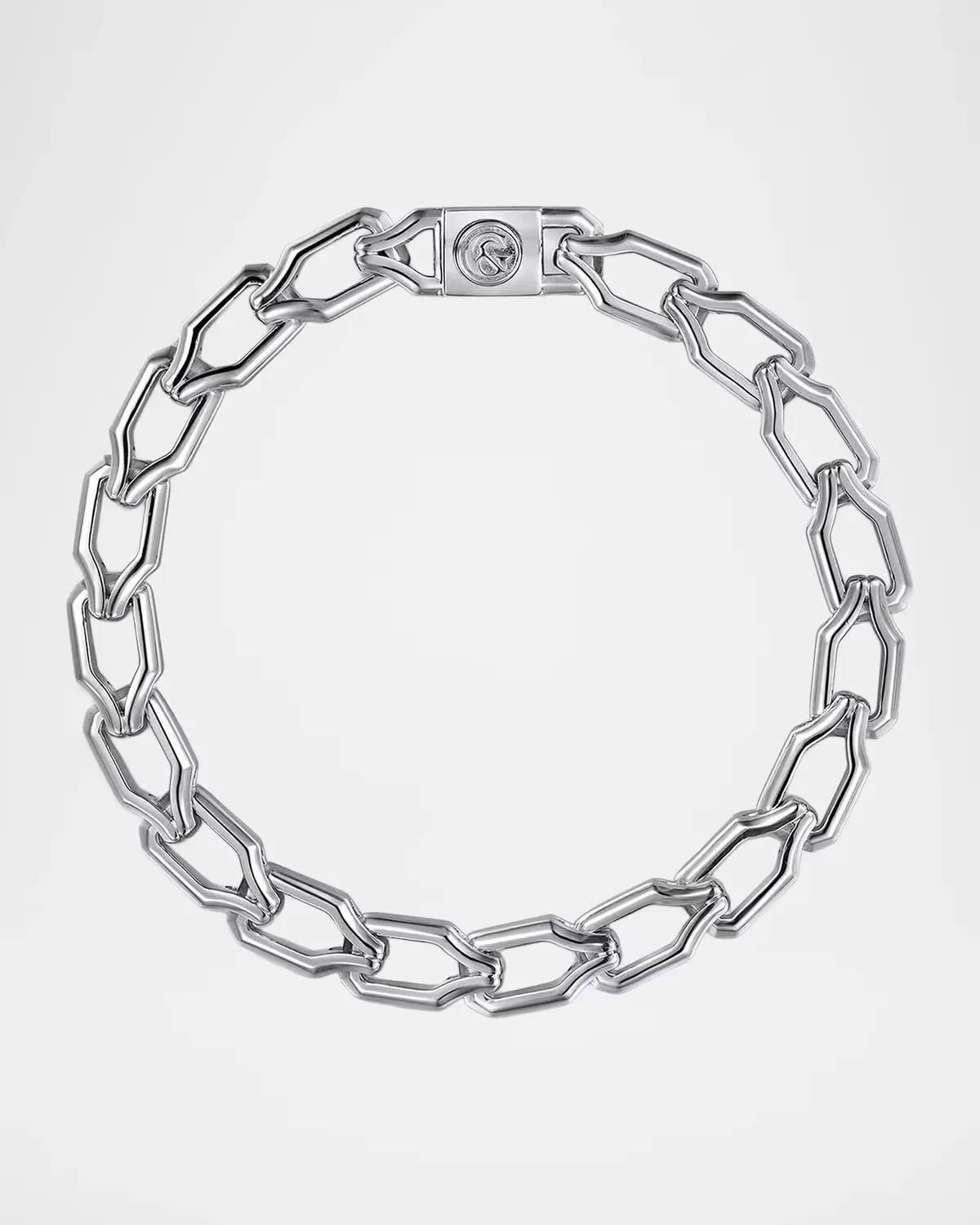925 Sterling Silver 8mm Hollow Faceted Link Chain Bracelet by Gabriel