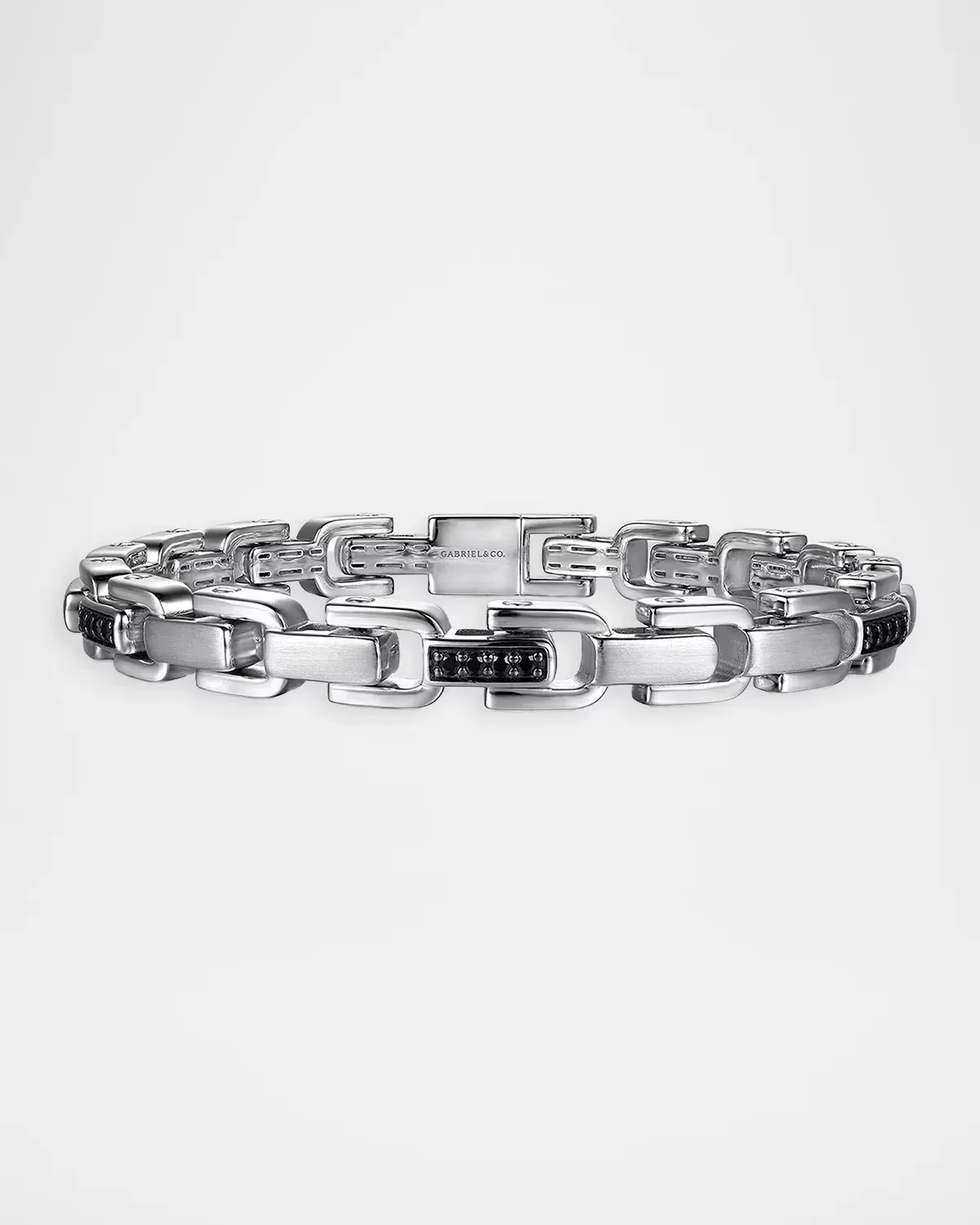925 Sterling Silver Black Spinel Cylindrical Link Chain Bracelet by Gabriel
