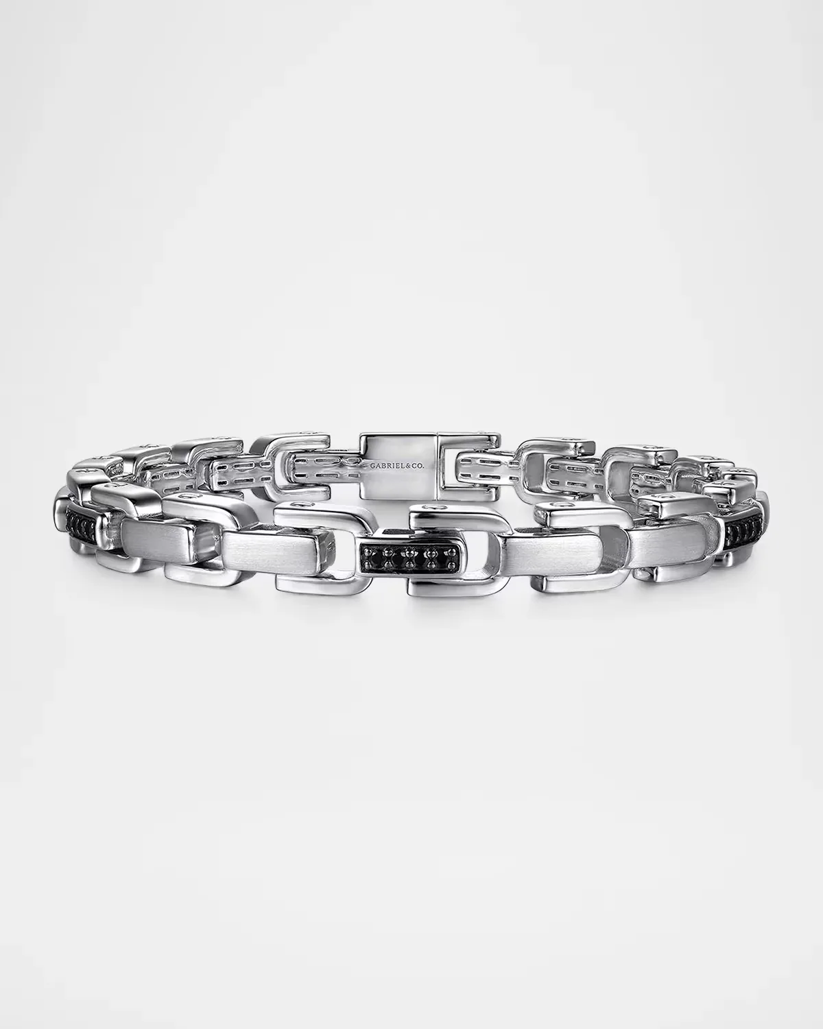 Contemporary Cylindrical Mixed Link Chain Bracelet in Sterling Silver with Black Spinel, 7.5L by Gabriel