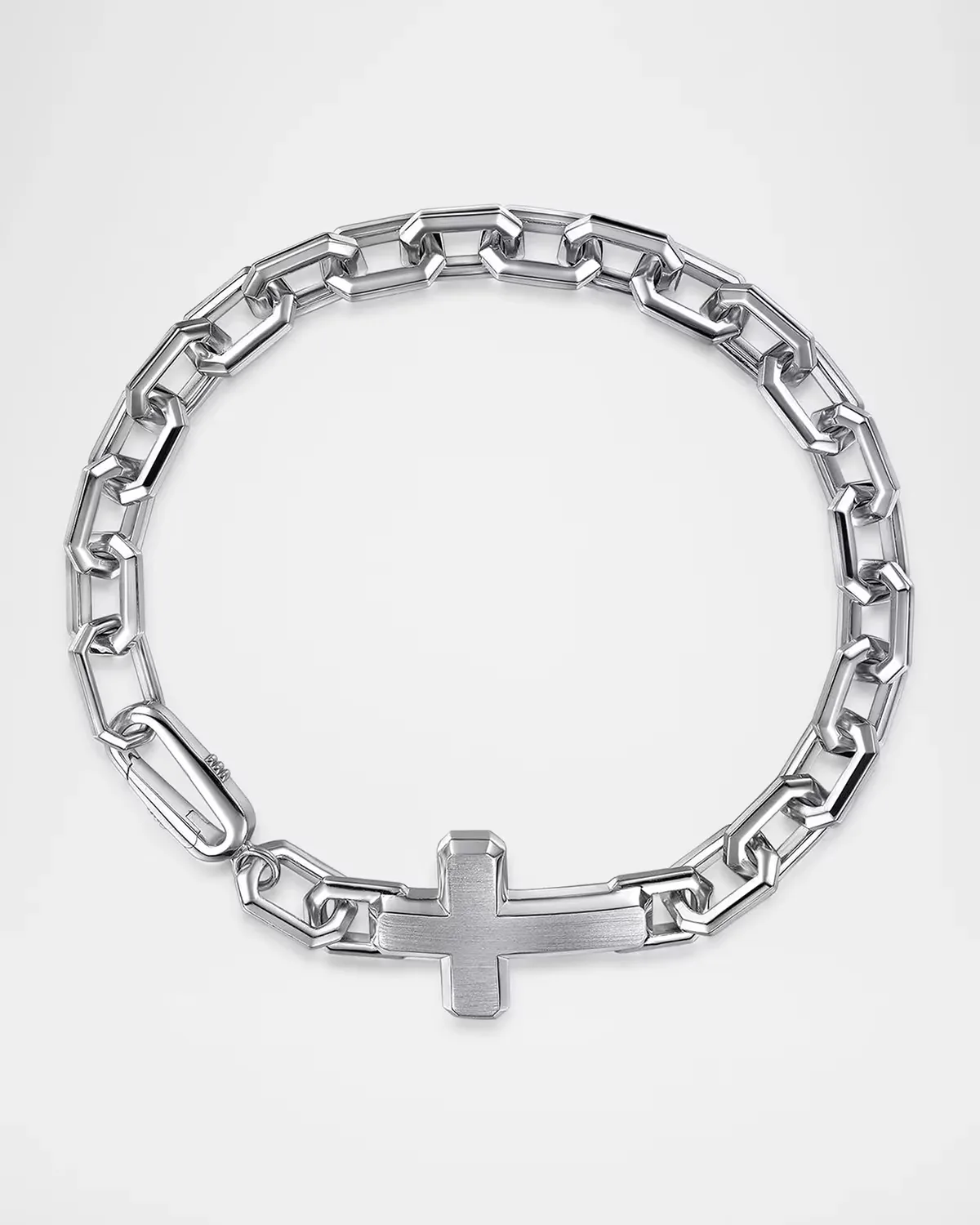 925 Sterling Silver Faceted Link Chain Bracelet with Cross by Gabriel