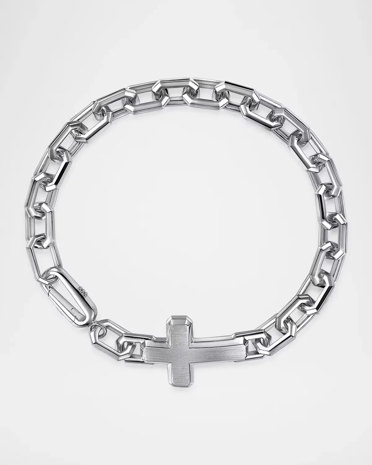 Contemporary Faceted Link Cross Chain Bracelet in Sterling Silver, 7.5L by Gabriel