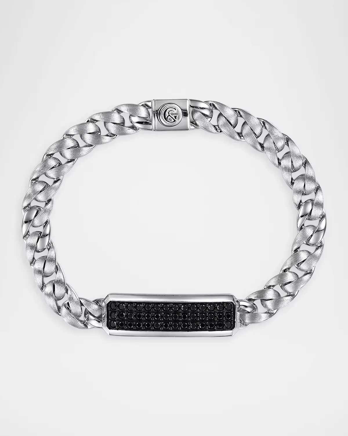 925 Sterling Silver Black Spinel Mix Cuban Link Chain with ID Bracelet, 43mm by Gabriel