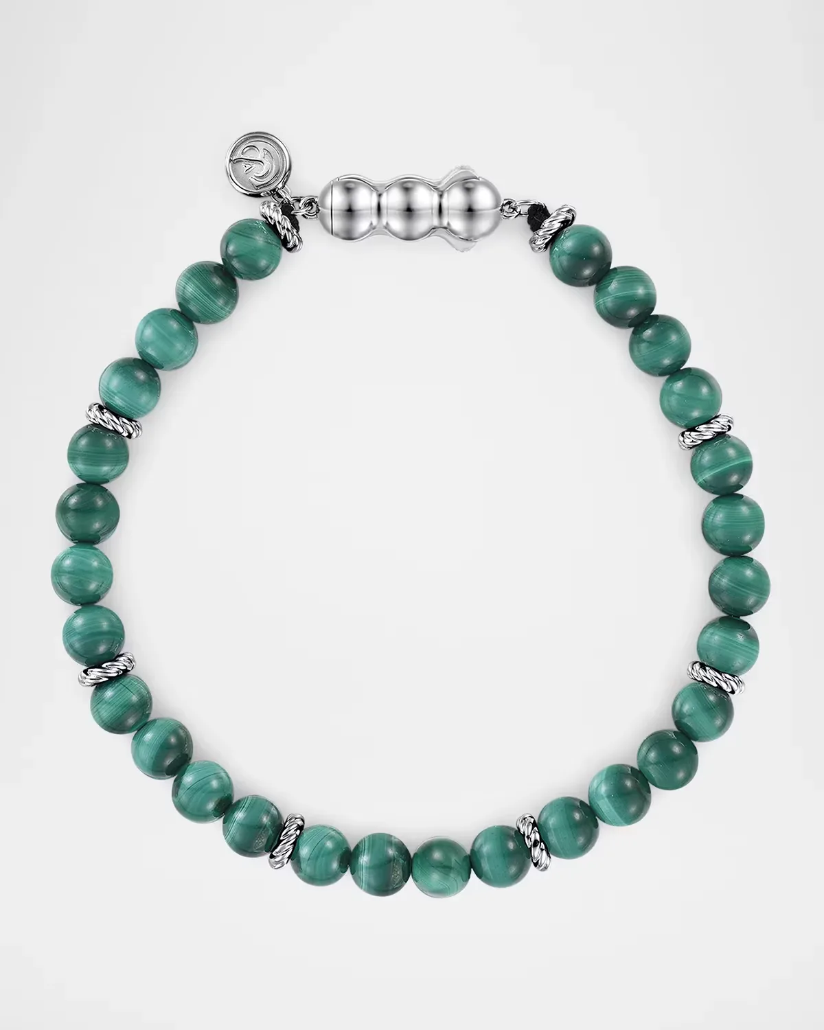 925 Sterling Silver 6mm Malachite Beaded Bracelet by Gabriel