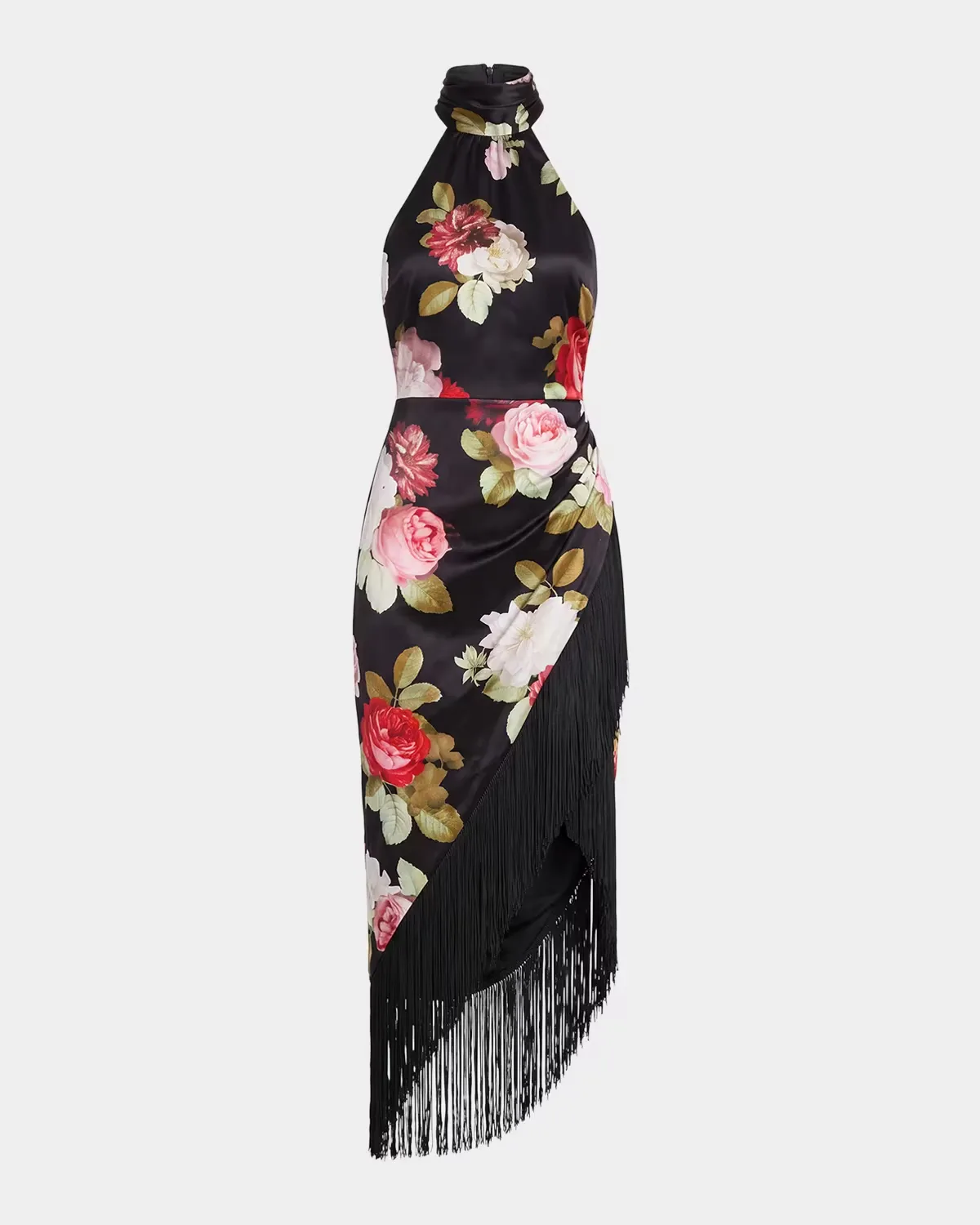Winrey Floral Velvet Fringe-Trim High-Low Dress by Retrofête