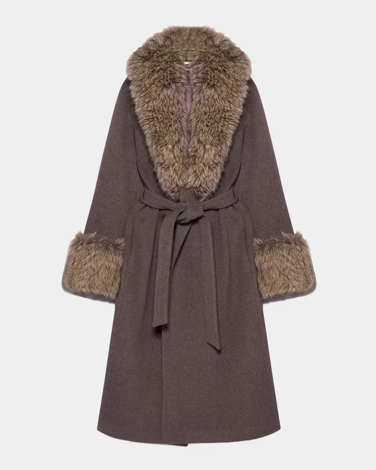 Kinsley Faux-Fur Belted Long Coat