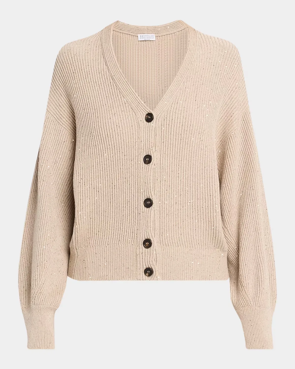 Shimmering Linen-Cotton Knit V-Neck Cardigan by Brunello Cucinelli