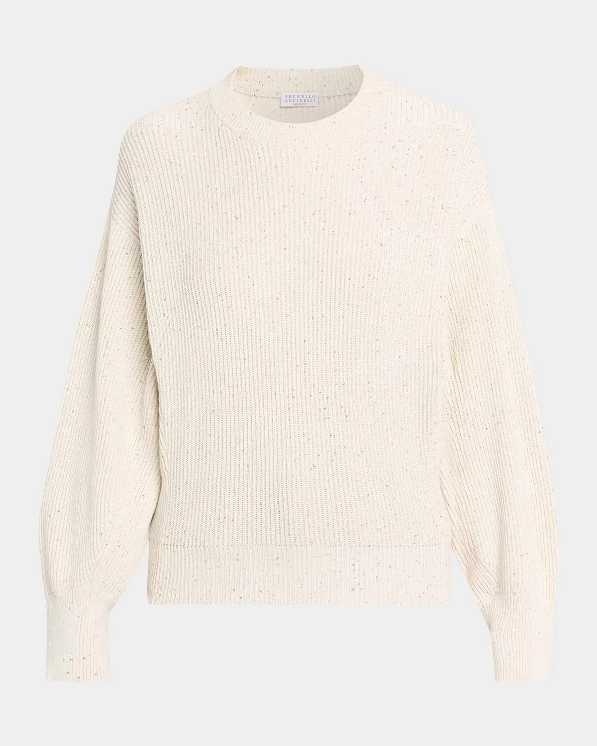 Shimmering Linen-Cotton Knit Crewneck Sweater by Brunello Cucinelli