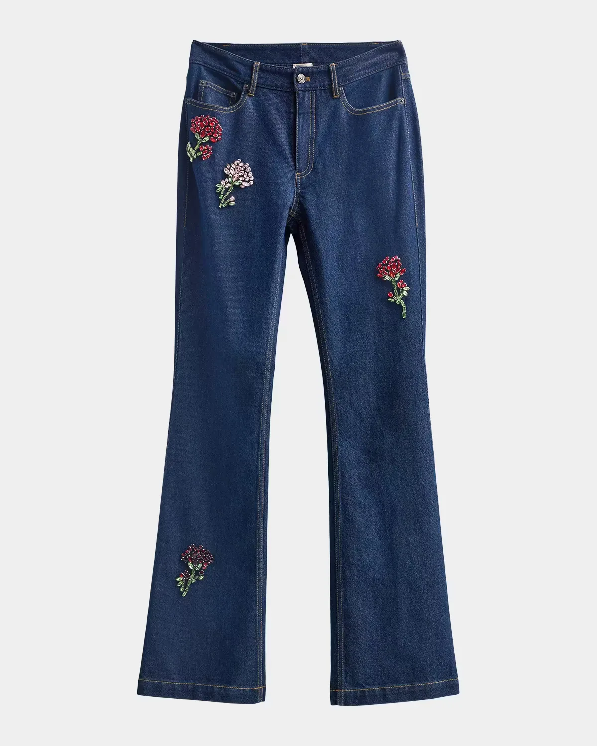 Stevie Rhinestone-Rose Flare-Leg Jeans by Cinq  Sept