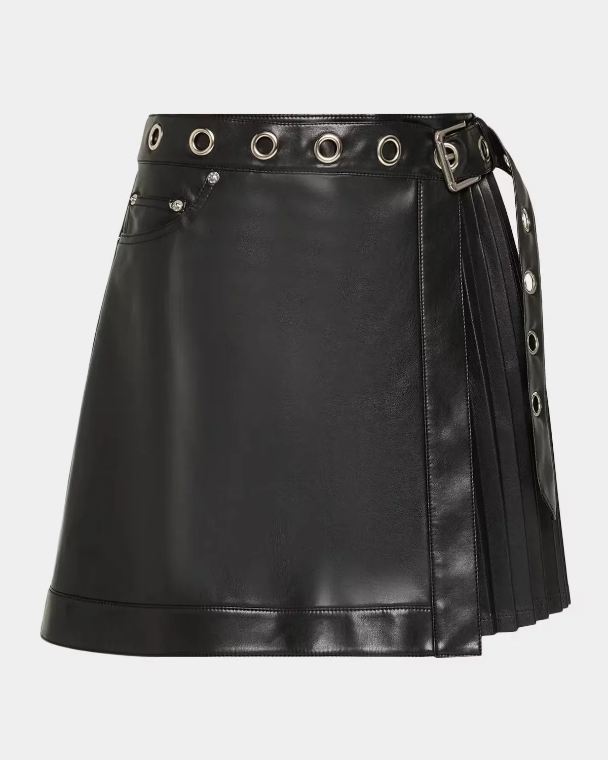 Vegan Leather Wrap Mini Skirt by Cinq  Sept