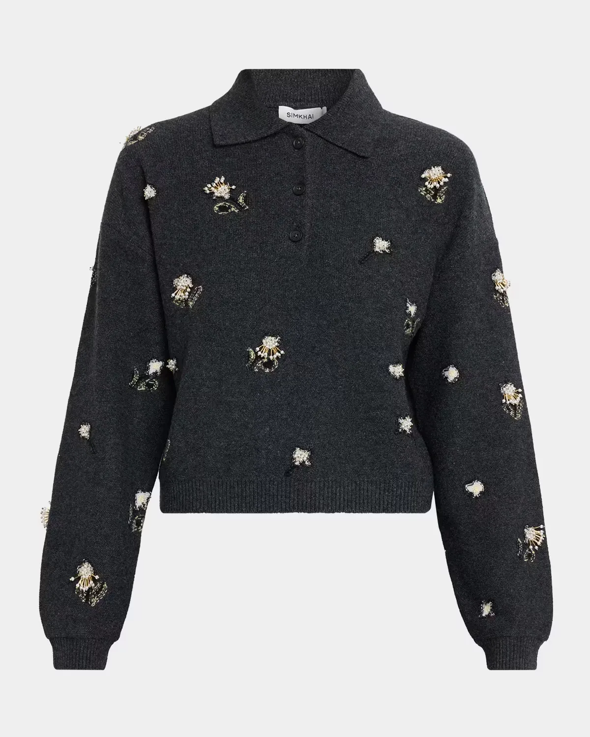 Zarelle Embellished Wool & Cashmere Polo Sweater by SIMKHAI