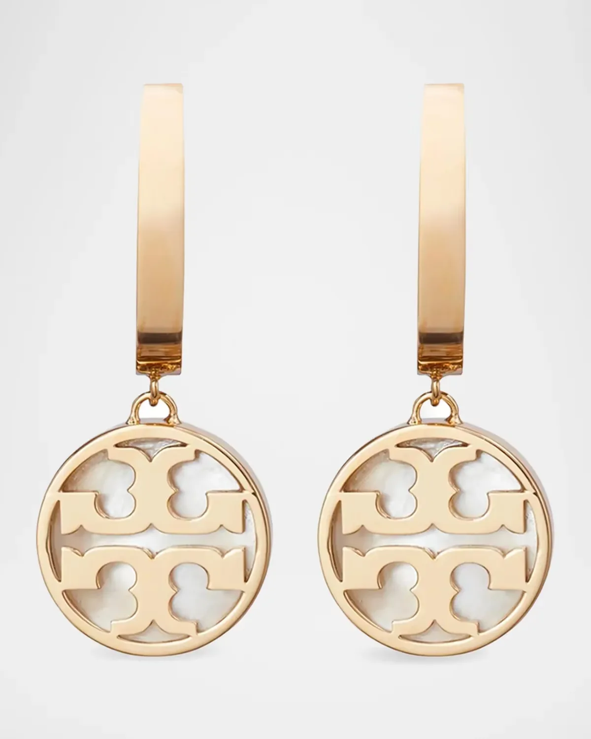 18K-Gold-Plated & Mother-of-Pearl Huggie Earrings by Tory Burch
