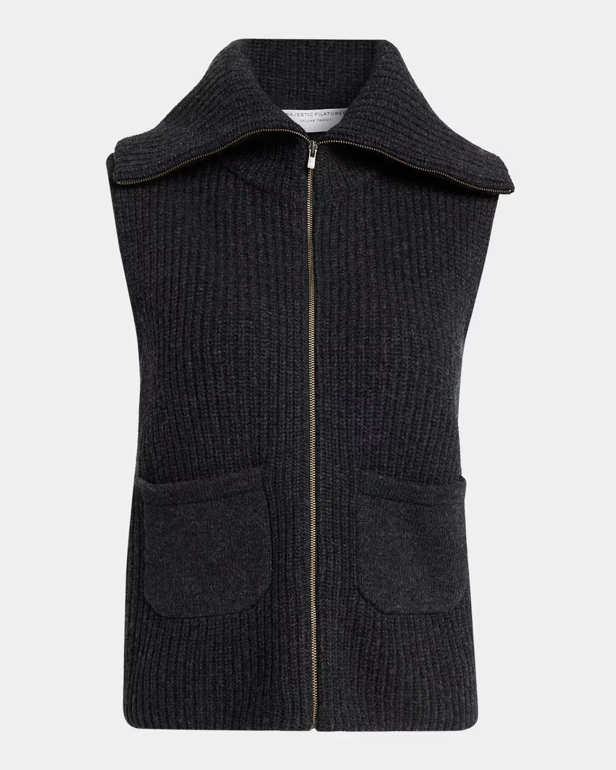Zip-Front Rib Knit Wool Vest by Majestic